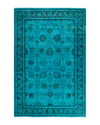 Contemporary Overyed Wool Hand Knotted Blue Area Rug 6' 2" x 9' 4"