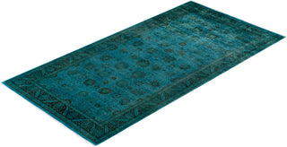 Modern Overdyed Hand Knotted Wool Blue Area Rug 6' 0" x 12' 1"