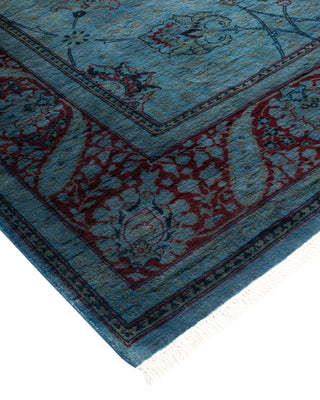 Modern Overdyed Hand Knotted Wool Blue Square Area Rug 4' 8" x 5' 0"
