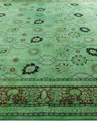 Contemporary Overyed Wool Hand Knotted Green Area Rug 10' 2" x 13' 9"