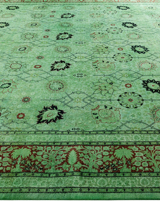 Contemporary Hand-Knotted Overdyed Green Area Rug 10' 2" x 13' 9"