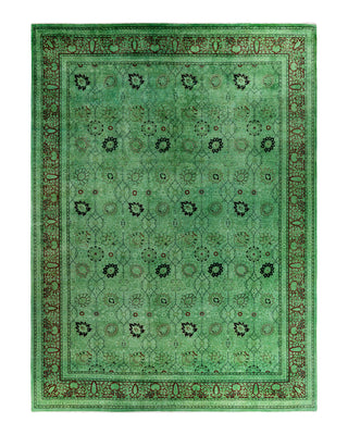 Contemporary Overyed Wool Hand Knotted Green Area Rug 10' 2" x 13' 9"