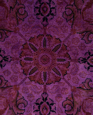 Contemporary Overdyed Wool Hand Knotted Purple Round Area Rug 7' 1" x 7' 1"