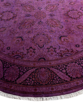 Contemporary Overdyed Wool Hand Knotted Purple Round Area Rug 7' 1" x 7' 1"