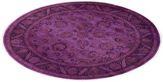 Contemporary Overdyed Wool Hand Knotted Purple Round Area Rug 7' 1" x 7' 1"