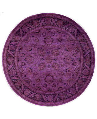 Contemporary Overdyed Wool Hand Knotted Purple Round Area Rug 7' 1" x 7' 1"