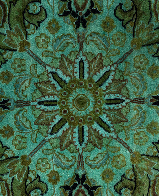Contemporary Overdyed Wool Hand Knotted Green Round Area Rug 7' 1" x 7' 1"