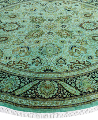 Contemporary Overdyed Wool Hand Knotted Green Round Area Rug 7' 1" x 7' 1"