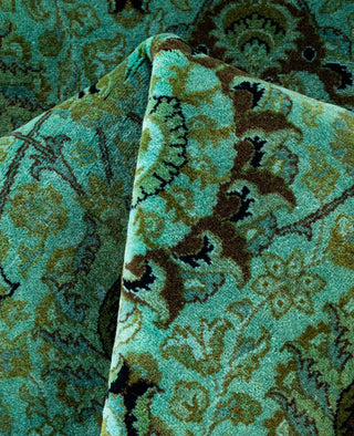 Contemporary Overdyed Wool Hand Knotted Green Round Area Rug 7' 1" x 7' 1"