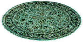 Contemporary Overdyed Wool Hand Knotted Green Round Area Rug 7' 1" x 7' 1"