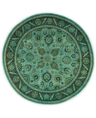 Contemporary Overdyed Wool Hand Knotted Green Round Area Rug 7' 1" x 7' 1"