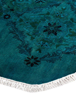 Contemporary Hand-Knotted Overdyed Blue Octagon Area rug 6' 4" x 6' 4"