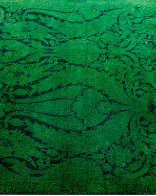 Contemporary Overyed Wool Hand Knotted Green Runner 2' 8" x 7' 9"