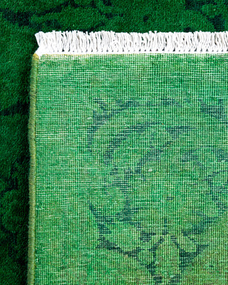 Contemporary Overyed Wool Hand Knotted Green Runner 2' 8" x 7' 9"