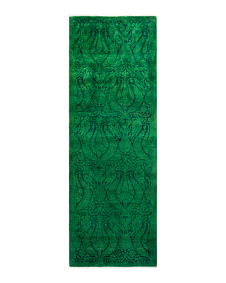 Contemporary Overyed Wool Hand Knotted Green Runner 2' 8" x 7' 9"