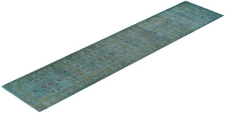 Contemporary Hand Knotted Overdyed Blue Runner 2' 7" x 12' 3"