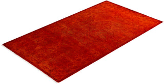 Contemporary Hand-Knotted Overdyed Orange Runner 2' 7" x 4' 8"