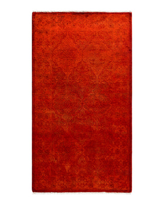 Contemporary Overyed Wool Hand Knotted Orange Runner 2' 7" x 4' 8"