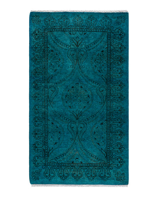 Contemporary Overyed Wool Hand Knotted Blue Area Rug 2' 7" x 4' 5"