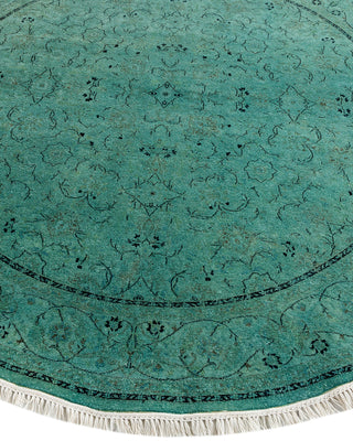 Modern Overdyed Hand Knotted Wool Blue Round Area Rug 6' 1" x 6' 1"