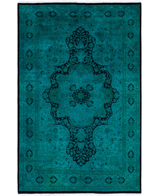 Overdyed Hand-Knotted Wool Modern-Contemporary Green Area Rug 5' 1" x 7' 10"
