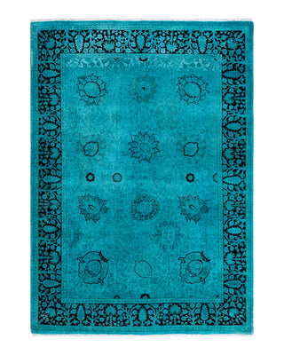 Contemporary Overyed Wool Hand Knotted Blue Area Rug 4' 1" x 5' 8"