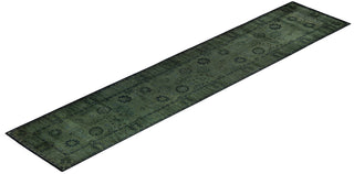 Overdyed Hand-Knotted Wool Modern-Contemporary Green Runner 2' 6" x 12' 4"