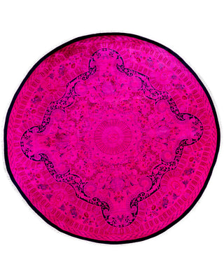 Contemporary Overdyed Wool Hand Knotted Pink Round Area Rug 8' 1" x 8' 1"
