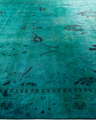 Contemporary Hand-Knotted Overdyed Green Area Rug 9' 10" x 13' 10"