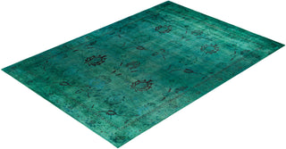 Contemporary Hand-Knotted Overdyed Green Area Rug 9' 10" x 13' 10"