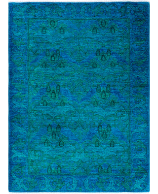 Overdyed Hand-Knotted Wool Modern-Contemporary Blue Area Rug 4' 1" x 5' 7"