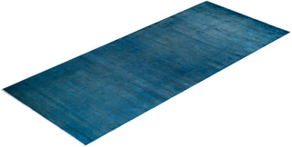 Modern Overdyed Hand Knotted Wool Blue Area Rug 5' 1" x 12' 6"