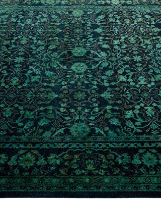 Contemporary Overdyed Wool Hand Knotted Green Round Area Rug 4' 10" x 5' 1"