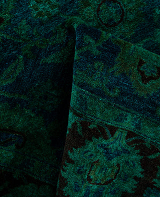 Overdyed Hand-Knotted Wool Modern-Contemporary Green Area Rug 4' 7" x 7' 3"