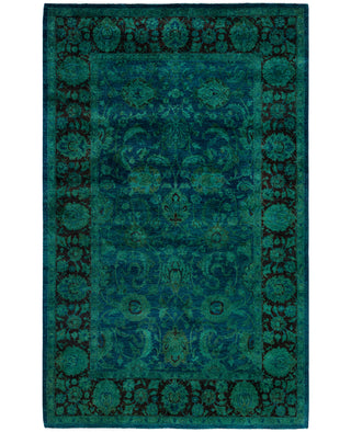 Overdyed Hand-Knotted Wool Modern-Contemporary Green Area Rug 4' 7" x 7' 3"