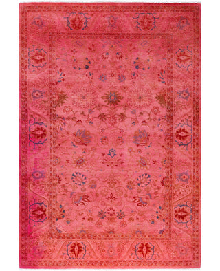 Overdyed Hand-Knotted Wool Modern-Contemporary Pink Area Rug 4' 8" x 6' 9"
