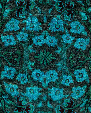 Contemporary Overdyed Wool Hand Knotted Green Runner 2' 8" x 10' 7"
