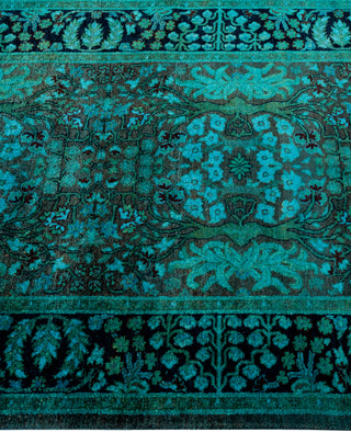 Contemporary Overdyed Wool Hand Knotted Green Runner 2' 8" x 10' 7"