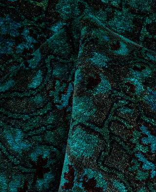 Contemporary Overdyed Wool Hand Knotted Green Runner 2' 8" x 10' 7"