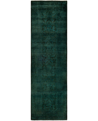 Contemporary Overdyed Wool Hand Knotted Green Runner 2' 7" x 8' 7"