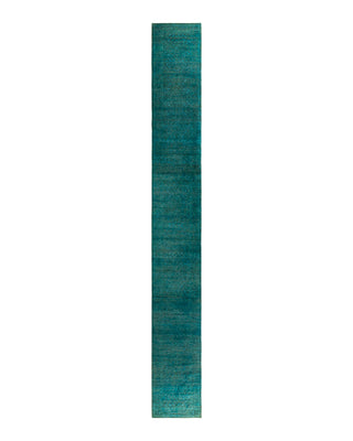 Contemporary Overyed Wool Hand Knotted Blue Runner 2' 8" x 21' 7"