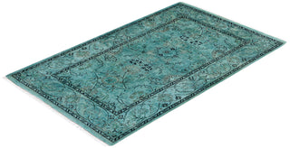 Modern Overdyed Hand Knotted Wool Blue Area Rug 2' 7" x 4' 2"