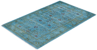 Modern Overdyed Hand Knotted Wool Blue Area Rug 2' 8" x 4' 3"
