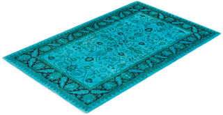Modern Overdyed Hand Knotted Wool Blue Area Rug 2' 9" x 4' 4"