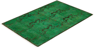 Contemporary Overyed Wool Hand Knotted Green Area Rug 2' 9" x 4' 1"