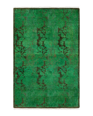 Contemporary Overyed Wool Hand Knotted Green Area Rug 2' 9" x 4' 1"