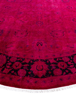 Contemporary Overdyed Wool Hand Knotted Pink Round Area Rug 9' 1" x 9' 1"