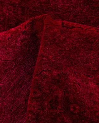 Contemporary Overdyed Wool Hand Knotted Red Round Area Rug 7' 1" x 7' 1"