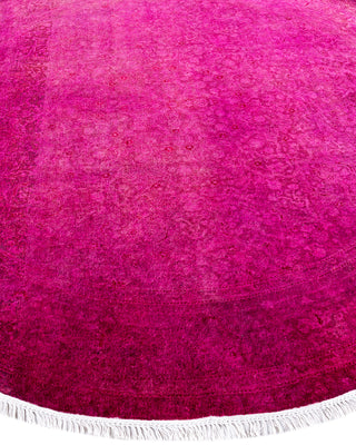 Contemporary Overyed Wool Hand Knotted Pink Round Area Rug 6' 1" x 6' 1"