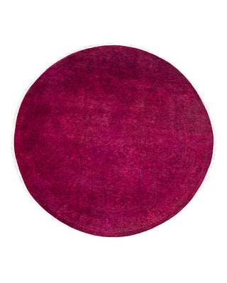 Contemporary Overyed Wool Hand Knotted Pink Round Area Rug 6' 1" x 6' 1"